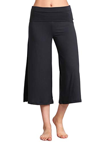 HEYHUN Women's Solid Wide Leg Flared Capri Boho Gaucho Pants - Grey - Small
