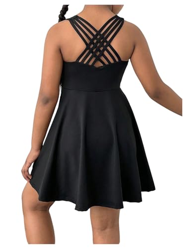 WDIRARA Girl's Athletic Tennis Dress Sleeveless Criss Cross Back Workout Dresses with Shorts Pockets