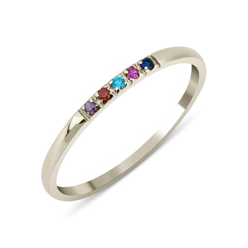 Dainty Multi-Stone Ring, 1-10 selectable Birthstones Ring, Minimalist Ring, Handmade Family Ring, Custom Ring, Personalized Gift, Mothers Day Gift, 14K gold & 925K Silver Ring (5 birthstones)