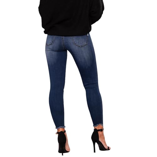 Skinny Jeans for Women Trendy Destroyed Ripped Stretchy High Waisted Jeans Casual Tummy Control Button Denim Pants3