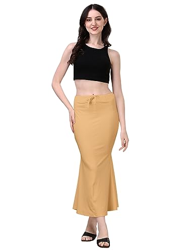 Image of Women's Saree Shapewear Petticoat, Cotton Blend Stretchable Mermaid Skirt, High Waist Tummy Control, Smooth Curve Fit with Adjustable Drawstring