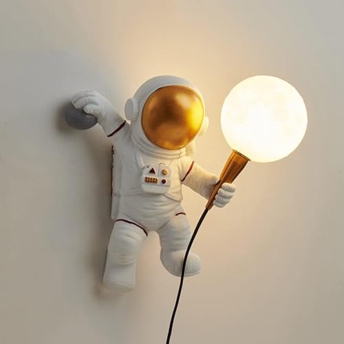 TONFON Lámpara de pared de astronauta, lámpara de pared de resina for habitación de niños, decoración blanca de dibujos animados, aplique de pared for dormitorio, mesita de noche, sala de estar, entra