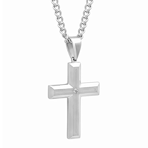 Men's Diamond Cross Pendant Necklace in Stainless Steel on a 24 Inch Cuban Link Chain3