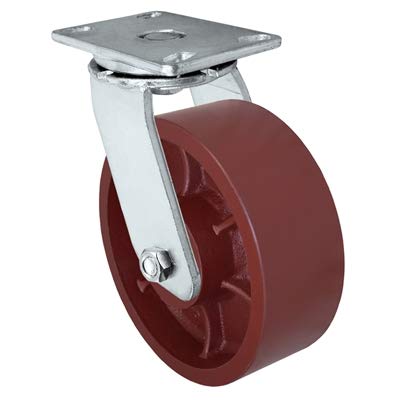 CasterHQ - 6" x 3" Heavy Duty 2 Swivel & 2 Rigid Caster - Red Ductile Steel Wheel - 10,000 lbs Capacity Per Caster