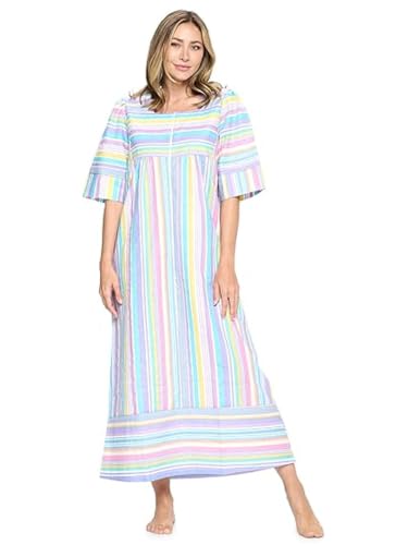 Image of Casual Nights Women's Zip Front Woven House Dress | 3 /4 Sleeves Housecoat Long Duster Lounger