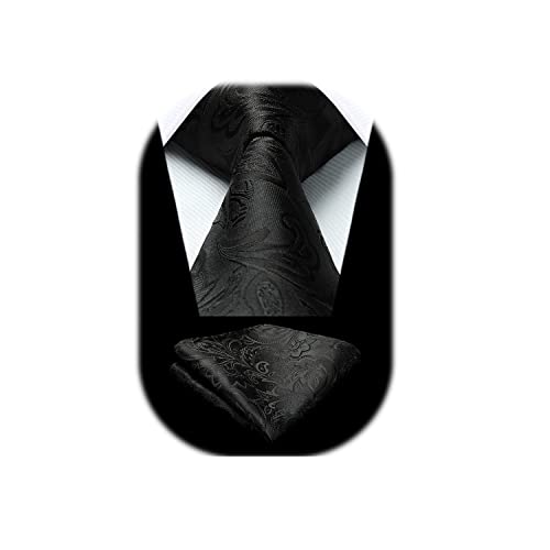 Image of HISDERN Men Floral Ties Woven Classic 3.4 inch Necktie Set Formal Tie Pocket Square for Wedding with Handkerchief Gift Box
