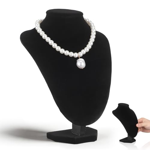 MAGICLULU Support Bijoux Femme de Buste Présentoir à Colliers Velours Noir pour Organisation de Ras de Cou et Pendentifs, Mannequin de Présentation pour...