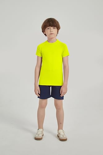 Image of 5-14Y Boys Girls Rash Guard UPF 50+ Short Sleeve Kids Neon Swim Shirts | Unisex UV Sun Protection Shirts,Quick Dry Kids Rash Guard, Boys Girls Neon Swim Shirts,Teen Rash Guard Swimsuit