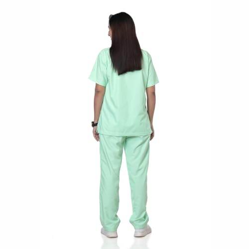 Image of Women's 5-Pocket Scrub Suit | Set of Top & Pant | Half Sleeves | Mandarin Collar | Breathable Polyviscose Fabric | Comfortable | Durable | Uniform for Doctors Nurse & Dentist LG 5XL
