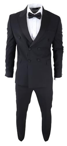 TruClothing Costume Homme Classique Style Smoking pour Veston Croisé et Pantalon avec Bande Satinée - Noir 60