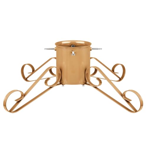 Image of Holly International Traditional Christmas Tree Stand with Metal Scroll Legs Gold, up to 3m Trees
