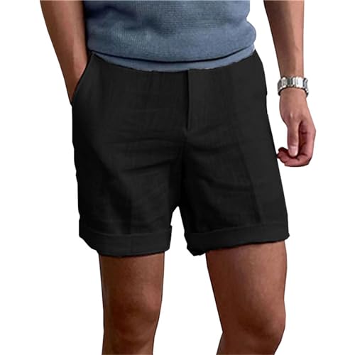NIBESSER Bermudas Hombre Verano in Lino y Algodón Pantalones Cortos Hombre Transpirables Shorts Hombre Cómodos Suaves Pantalon Corto Hombre Casual para Vacaciones Mar Playa, Negro, XL