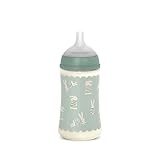 Suavinex, Biberón 270 ml con Tetina Fisiológica SX Pro de Silicona, con válvula Anticólico, de Flujo Medio (M), para Líquidos Densidad Media, Leche, Zumos o Agua. Bebés +3 Meses. Wonder Verde