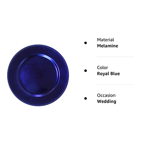 Welmatch Royal Blue Plastic Beaded Charger Plates - 12 Pcs 13 Inch Round Wedding Party Decroation Metallic Charger Plates (Royal Blue, 12) #TOP4
