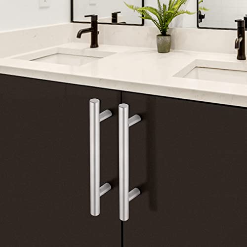Image of Probrico 20 Pack| 5 Inch Hole Centers Kitchen Cabinet Pulls Brushed Nickel Euro Style T Bar Handles Cupboard Stainless Steel Modern Cabinet Hardware