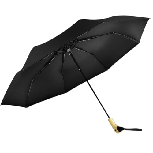 Paraguas de pato - Sombrilla impermeable | Curiosidad de pato UV | Paraguas plegable de 3 capas con cabeza de pato lindo, mango de madera, semiautomático, para el sol y la lluvia, para, pa, negro, Se