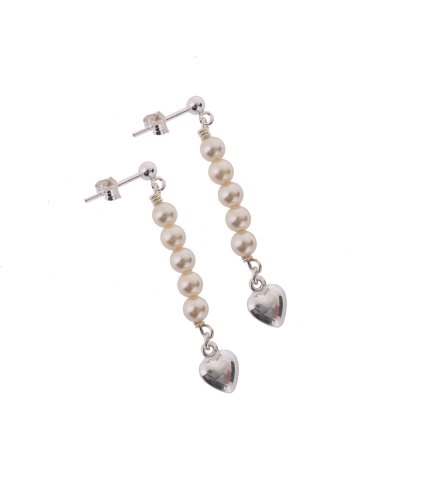 Preisvergleich Produktbild Earth Ohrringe mit Swarovski Perlen Brautschmuck Herz in 4 cm lang