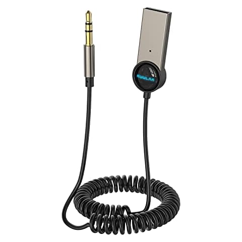 Kuulaa Bluetooth V5.0 Receiver, 3.5mm Jack Aux Bluetooth Adapter Dongle Cable For Car Home Speaker Audio Music Streaming, CVC8.0 Noise Cancelling, Built-in Microphone Handsfree Car Kit (Gun Color) Cover