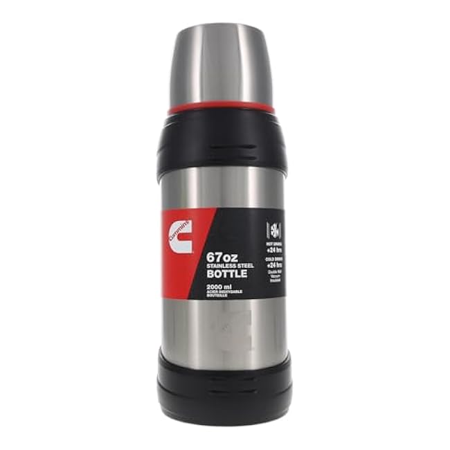 Cummins CMNTHERMOSSS Large 2-Liter Stainless Steel Insulated Water Bottle 67-Ounce Vacuum-Insulated Thermal-Chrome and Red
