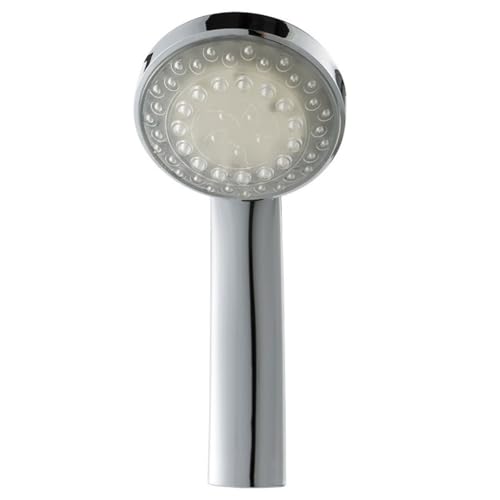 MoSundi Soffione doccia a LED con luci che cambiano colore per il bagno, irrigatore in plastica a pressione turbo, alimentato ad acqua, senza batteria, 220 x 80 mm, cromato
