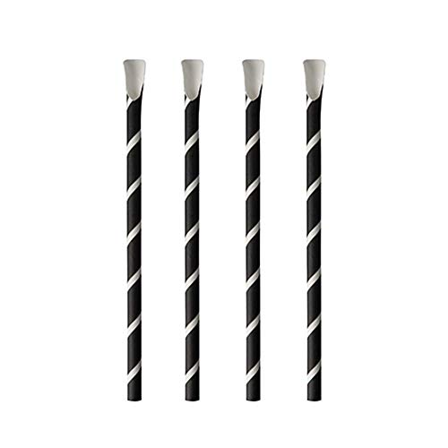 Papstar | 100 Cannucce con Cucchiaini Pure, Materiale Carta, Dimensioni Ø 8 mm · 20 cm, Colore Nero/Bianco, Fantasia Stripes, 100 Cannucce x 8 Confezioni