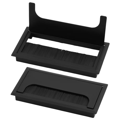 2 Piezas Pasacables - Pasacables Escritorio con Tapa de Apertura - Pasacable Escritorio - Reduce el Polvo, Previene el Deshilachado, Organización Rectangular de Cables (Negro, 160x80mm)