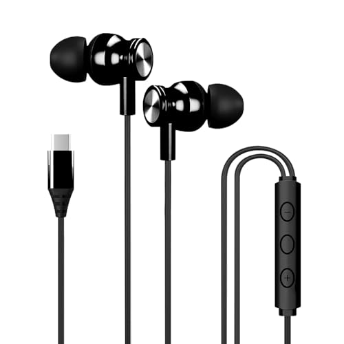 Image of Kratos Tune V4 Black C Type Earphones Wired, Inline Control Type c Headphones with Mic, Sweat Resistant, Comfort Fit Type c Earphone with Volume Control,Metallic c pin Earphones