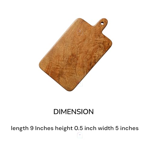 Image of Handcrafted Mango Wood Chopping Board with Hanging Handle (9 x 5 x 0.5 inch) | Small Rectangular Wooden Cutting Board, Cheese Platter & Prep Paddle for Kitchen, Fruits, Garlic, Herbs