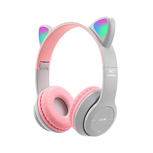 Casque de jeu Bluetooth pliable sans fil avec oreilles de chat - Pour enfants et adultes - Avec éclairage LED Cover