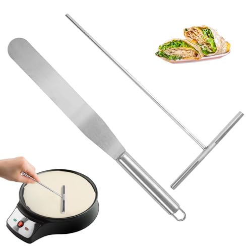 2 Stück Crepes Verteiler Spatel, Edelstahl Teigverteiler Crepe Spatel, Crepes Verteiler und Wender Set, Crep Teigverteiler, Crepe Zubehör Maker, für Zuhause Küche Backen Kochen Backwerkzeuge