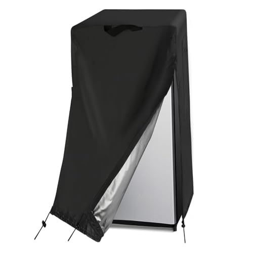 Image of Fridge Cover 24x26x60 Inch 210D Refrigerator Cover with Zipper, Drawstring & Handle Rain & UV Resistant Black Freezer Cover for Outside Refrigerator Cover Outdoor Refrigerator Cover Freezer Cover