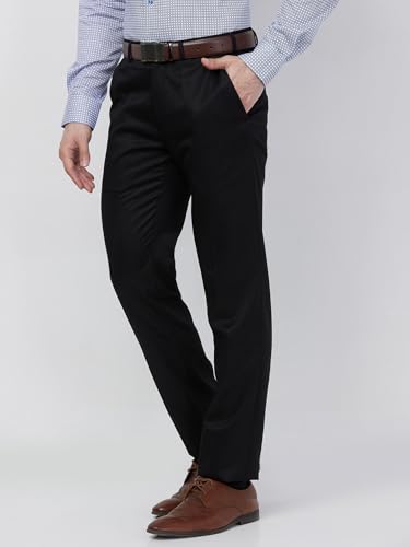 Image of Raymond Men Slim Fit Solid Pattern Poly Viscose Blend Flat Front Formal Trouser