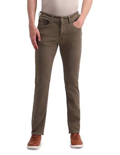 Image of Men's Light-Brown Solid Mid Rise Dark Button Stretchable Cotton 1050 Men's Jeans (UDJEN1290 Light-Brown 30)