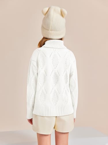 Haloumoning Girls Turtleneck Sweaters Kids Long Batwing Sleeve Chunky Knit Pullover Jumper 5-14 Years4