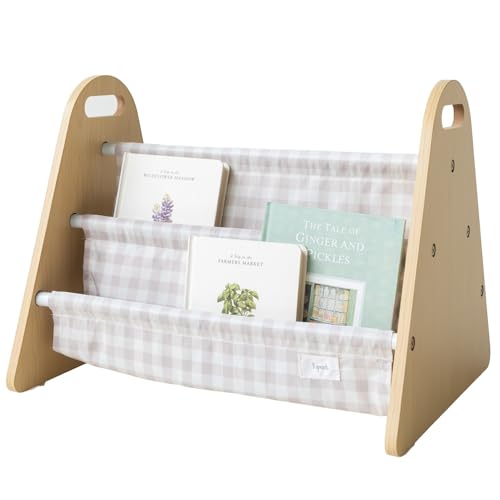 3 Sprouts Librería Infantil Doble Cara, Portátil, Vichy Beige