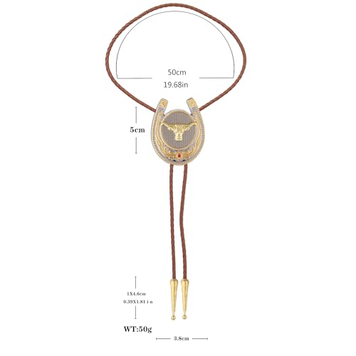 Image of Jeilwiy Bolo Tie for Men, Western Cowboy Golden Longhorn Bull Eagle Horse Cowboy Hat Bolo Necklace Leather Necktie for Women