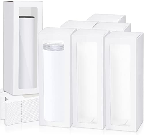 Perkoop 60 Pcs Tumbler Box Gift Boxes for Sublimation Tumblers 3.3 x 3.3 x 9.8 Inch Transparent Gift Exhibition Box for 12oz 20oz 30oz Heat Press Sublimation Blanks Skinny Tumbler Wrap (White)