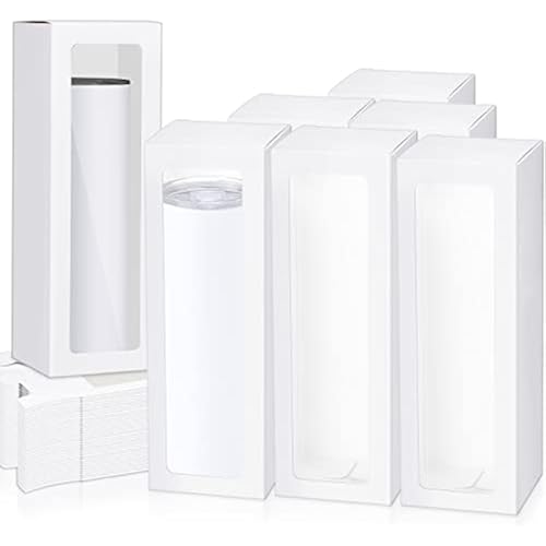 PerKoop 60 Pcs Gift Boxes for Sublimation Tumbler Transparent Tumblers Boxes Exhibition Box with Window for 12oz 20oz 30oz Heat Press Sublimation Blanks Skinny Tumbler Gift Wrapping(White)