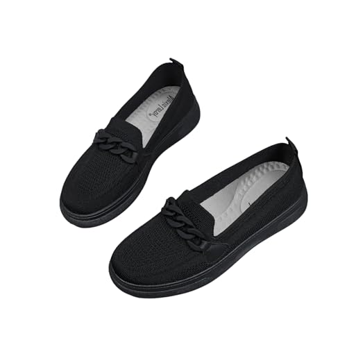 Alexis Leroy Mocasín Plano Mujer Zapatos Respirable y Ligeras para Caminar Comodo Enfermera Zapato Cadena Negra 41 EU