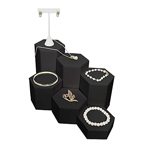 Mooca Black Leatherette 6 Pcs Set Jewelry Display Riser Stand Jewelry Risers Jewelry Risers Pedestal For Accessories, Leatherette Jewelry Display Stand Riser Set #TOP4
