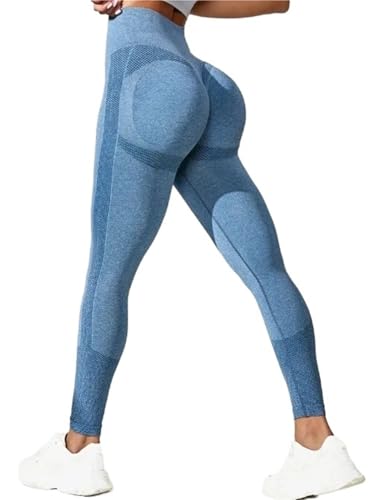 GIJMZY Mallas Deporte Mujer Leggings De Talle Alto Sin Costuras Pantalones De Yoga Leggings Deportivos De Gimnasio Leggings De Fitness con Sensación De Trasero Melocotón(Light Gray Blue,M)