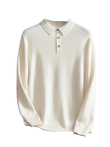 Men Winter Long Sleeve Cashmere Sweater Casual Knitwear Soft Warm Pullover Tops Ivory