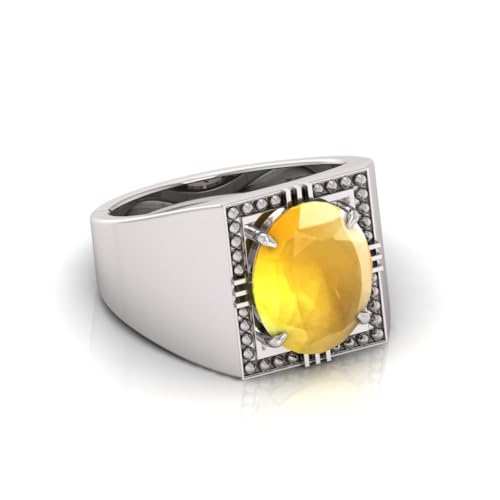 Bague saphir jaune naturel non traité et argent précieux pour homme femme