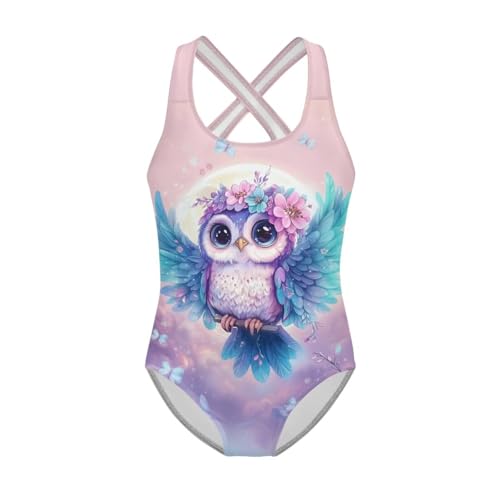 Image of WELLFLYHOM Girls Bathing Suits One Piece 5-14 Kids Full Coverage Swimsuits Cross Back Summer Swimwear for Beach Holiday
