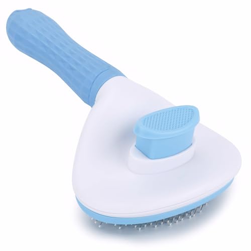 PanSukided Cat Self Cleaning Brush, Pet Grooming Brush for Cats and Dogs, Easy Clean for Long or Short Haired Cats, Blue