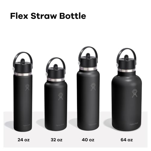 Image of Hydro Flask Water Bottle - Insulated Stainless Steel - Wide Mouth Flex Straw Lid, Non Spill, Leakproof and Refillable in 32 Oz Harbor Blue