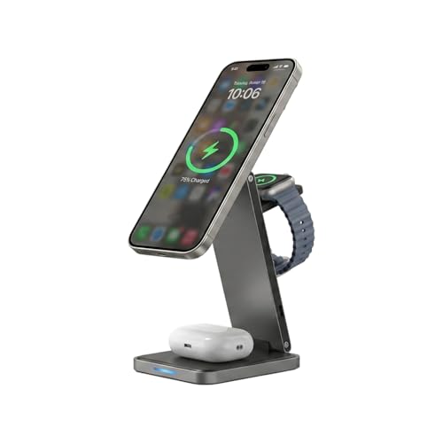 Image of Wireless Charging Stand | Wireless Charging Dock with Adjustable Stand | Smart Multi Device Fast Charging Holder with Space Saving Foldable Design | Foldable Fast Charger for Phone, Watch & Earbuds
