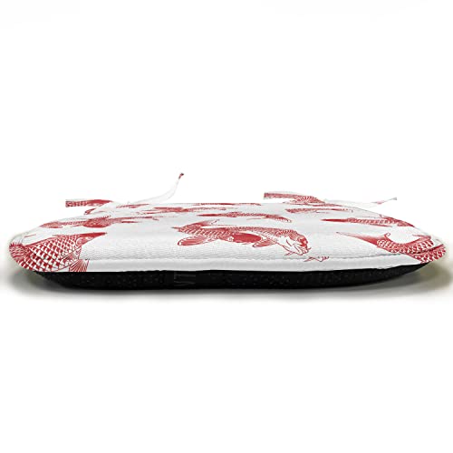 Lunarable Asian Chair Seating Cushion Set Of 4, Japanese Carp Fishes Hand Drawn Oriental Ocean Sea Animals Graphic Art Print, Seat Pads For Office With Anti-Slip Backing, 16"X16", Orange White #TOP2