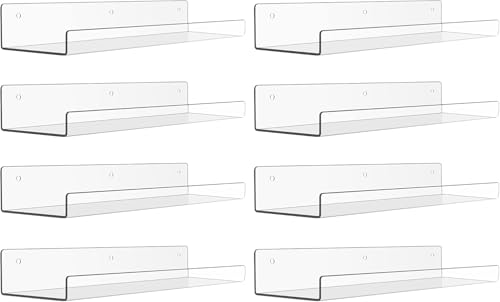 Image of Acrylic Floating Wall Shelves, 15 x 4 x 2.5 in, Clear, Set of 2, Modern Wall Mount Display Shelf (Clear, 15, 6)