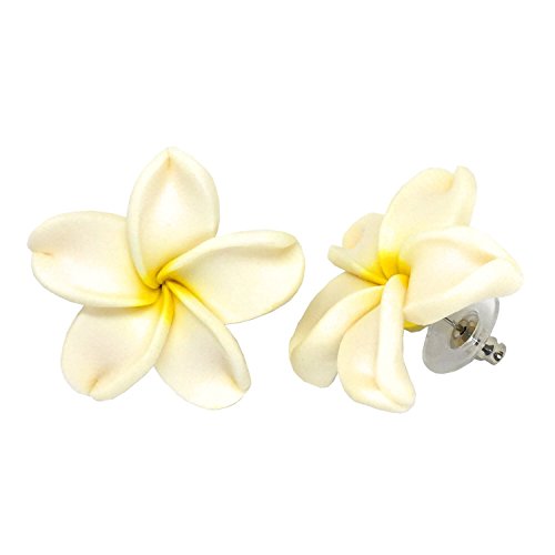 Hawaiian Jewelry Polymer Clay White Plumeria Flower Stud Earrings